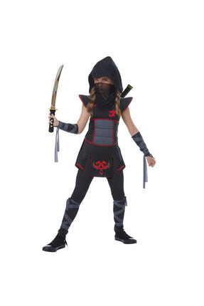 Casus Ninja Lüks Kız Çocuk Kostümü 9-10 Yaş Siyah